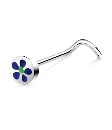 Flower Shaped Silver Curved Nose Stud NSKB-1029